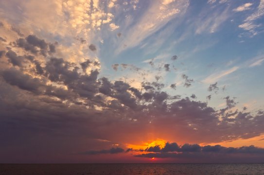 Fototapeta Beautiful sunrise with dramatic sky over Black sea, Crimea