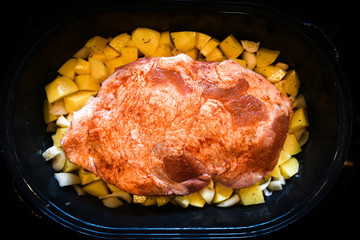 Homemade roast of beef, pork or lamb and potatoes