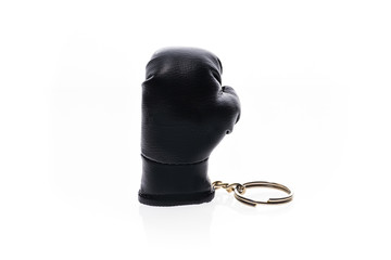 Key chain boxing gloves Isolated on white.