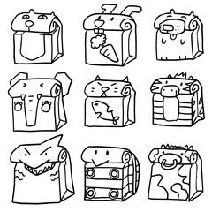 vector set of animal paper bag