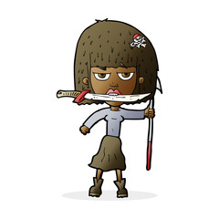 cartoon woman with knife and harpoon