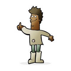 cartoon positive thinking man in rags