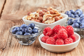 Super food breakfast with berries and nuts