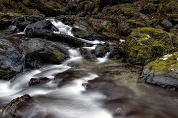 Fototapeta premium stream of mountain river among stones