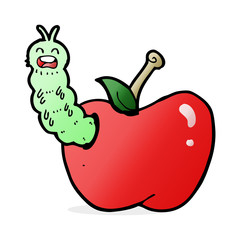 cartoon bug eating apple