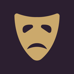 The sad mask icon. Tragedy and theater symbol. Flat