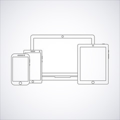 vector illustration laptop, phone, tablet silhouettes,outlines,icons on background,with empty screen,EPS10