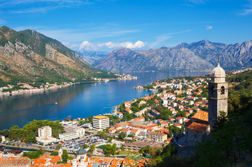 aerial view of Kotor bay and Old Town from Lovcen Mountain. Montenegro.