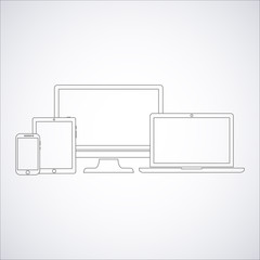 Set of display, laptop, tablet and mobile phones electronic device outline icons template. Vector illustration. EPS10