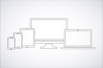 Set of display, laptop, tablet and mobile phones electronic device outline icons template. Vector illustration. EPS10