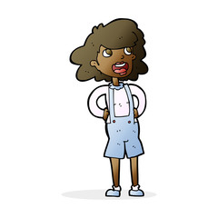 cartoon woman in dungarees