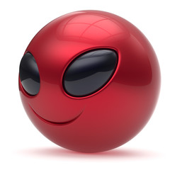 Plakat Smiley alien face head cartoon cute emoticon monster ball red black avatar. Cheerful funny smile invader person character toy laughing eyes joy icon concept. 3d render isolated
