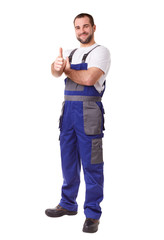 Worker makes a gesture thumbs up