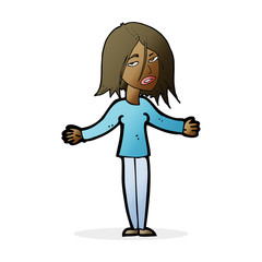 cartoon woman shrugging shoulders