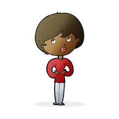 cartoon woman making Who Me? gesture