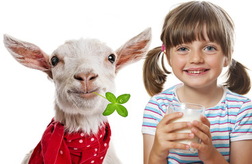 little girl drinking goat milk