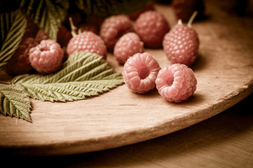 Fresh ripe raspberries in close up