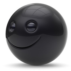 Fototapeta na wymiar Smile face head ball cheerful sphere emoticon cartoon smiley happy decoration cute black. Smiling funny joyful person laughing joy character toy good avatar. 3d render isolated