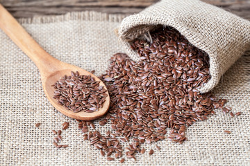 Flax seeds on the sack cloth