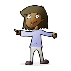 cartoon happy woman pointing