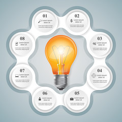 Infographic design template and marketing icons. Bulb icon. Light icon.
