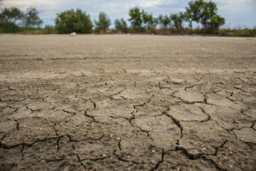 Land with dry and cracked ground. Desert