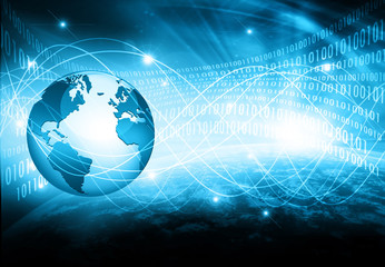 Best Internet Concept of global business. Globe, glowing lines on technological background. Electronics, Wi-Fi, rays, symbols Internet, television, mobile and satellite communications