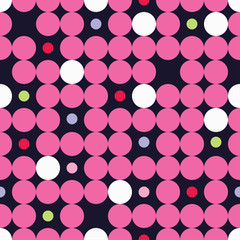 Seamless vector decorative background with circles, buttons and polka dots. Print. Cloth design, wallpaper.