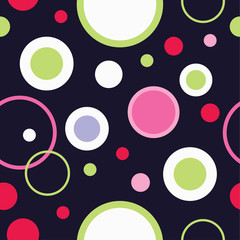 Seamless vector decorative background with circles, buttons and polka dots. Print. Cloth design, wallpaper.