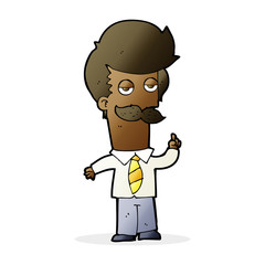 cartoon mna with mustache explaining