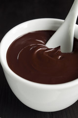 Cocoa (dark chocolate) face and body mask in a bowl close up