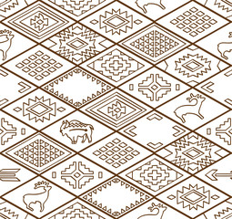 Seamless navajo pattern with rhombus. Line vector art
