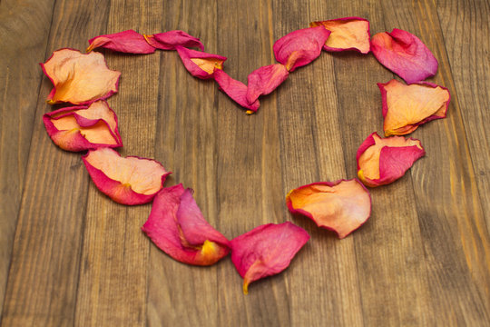 heart shape made of dry rose petal