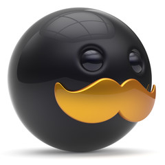 Cartoon mustache face cute emoticon ball happy joyful handsome person black golden caricature icon. Cheerful laughing fun sphere positive smiley character avatar. 3d render isolated