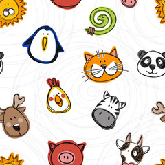 Vector seamless pattern of hand drawn funny doodle animals, sketch style. - 104158815
