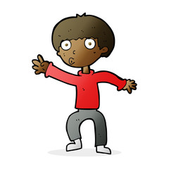 cartoon boy waving warning