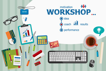 Workshop and flat design illustration concepts for business