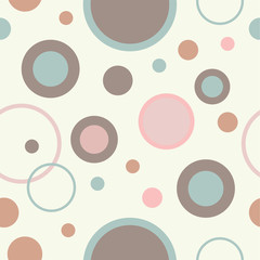 Seamless vector decorative background with circles, buttons and polka dots. Print. Cloth design, wallpaper.