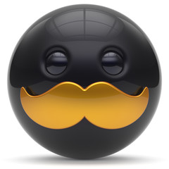 Mustache face cartoon cute emoticon ball happy joyful handsome person black golden caricature icon. Cheerful laughing fun sphere positive smiley character avatar. 3d render isolated