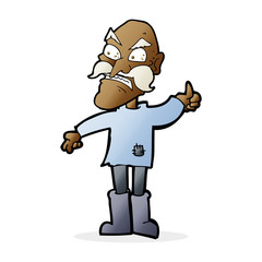 cartoon angry old man in patched clothing