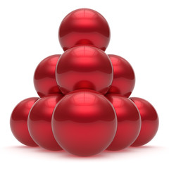 Pyramid sphere ball hierarchy corporation top order leadership element teamwork stable group business concept red shiny sparkling. 3d render isolated