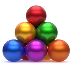 Pyramid hierarchy sphere ball corporation top order leadership different element teamwork group business concept multicolored shiny sparkling. 3d render isolated