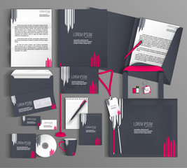 Corporate Identity. Set with  gray and pink design.