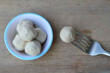 pork ball stab in fork