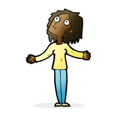 cartoon curious woman looking upwards