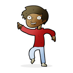 cartoon happy boy pointing