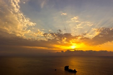 Tranquility seascape of Black sea with beautiful cloudy sky at sunset, Crimea