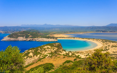 Beautiful lagoon of Voidokilia from a high point view, Greece, Europe