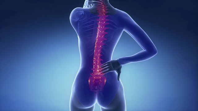 Female backbone injury pain - spine hurt concept
