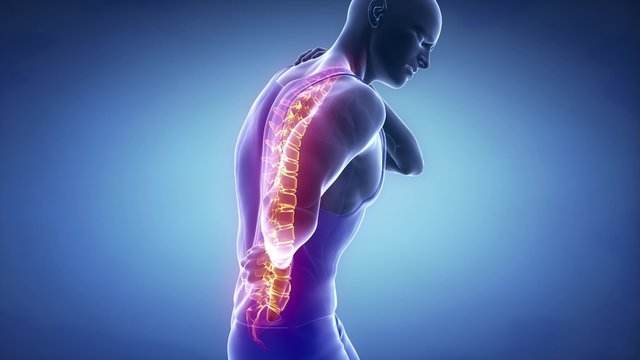 Male backbone injury pain - spine hurt concept